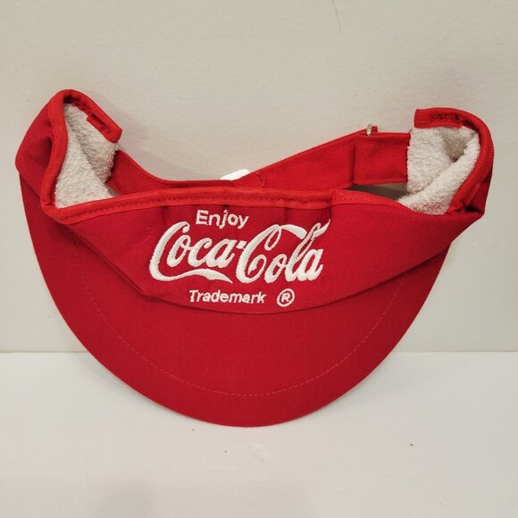 Coca Cola Visor Hat Cap Red Straps Back One Size Fits Most Classic Beach Core - Picture 1 of 4